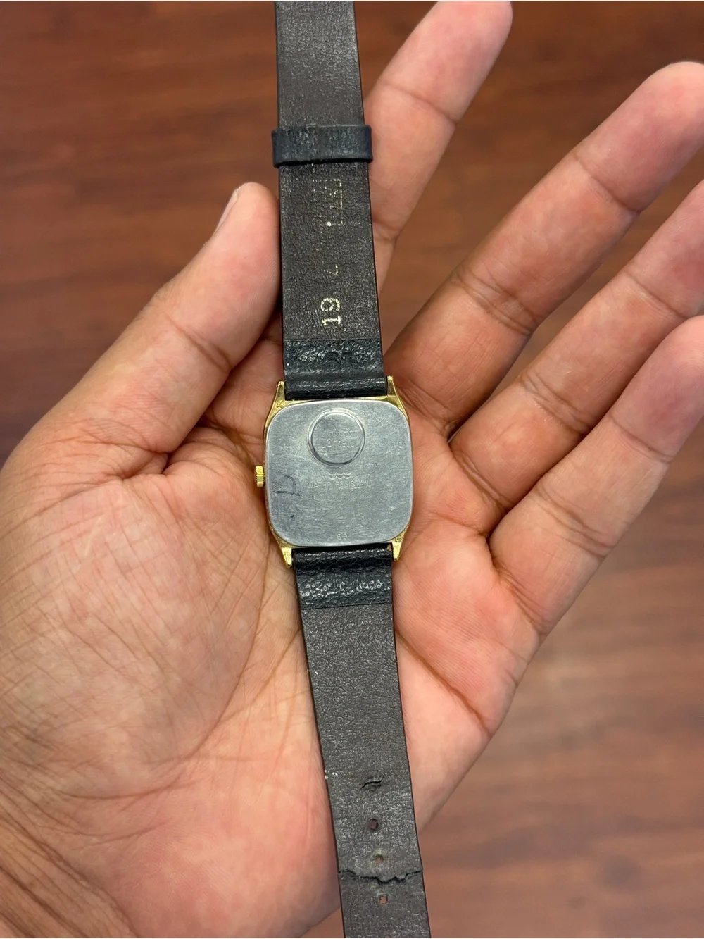 Timex vintage  Gold-Tone Case Watch with Black Leather Strap